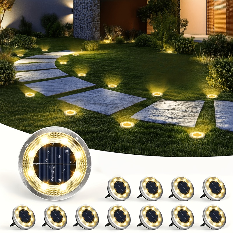Image of Solar Ground Lights 12-pack, Garden Solar Outdoor Pathway Bright In-ground Lights Outdoor Lighting Decor For Lawn, Patio, Yard, Driveway, Walkway Warm Light