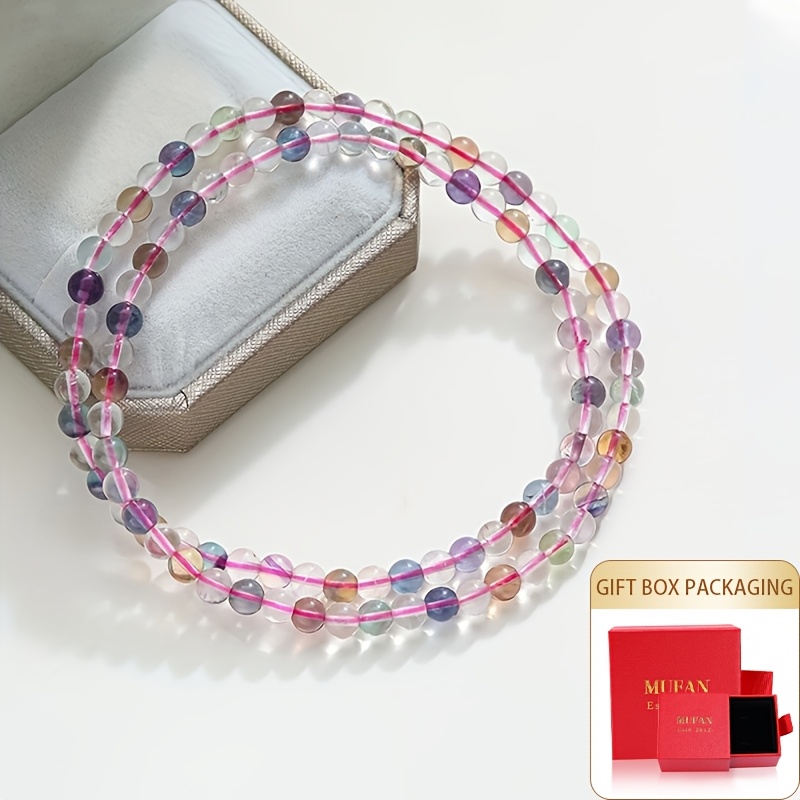 Colorful Fluorite Bead Elastic Bracelet for Women
