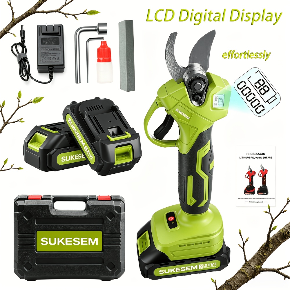TEMU Electric Pruning Shears Cordless, Lcd Display, , , Professional Garden Pruner For Tree Branches, , Landscaping &