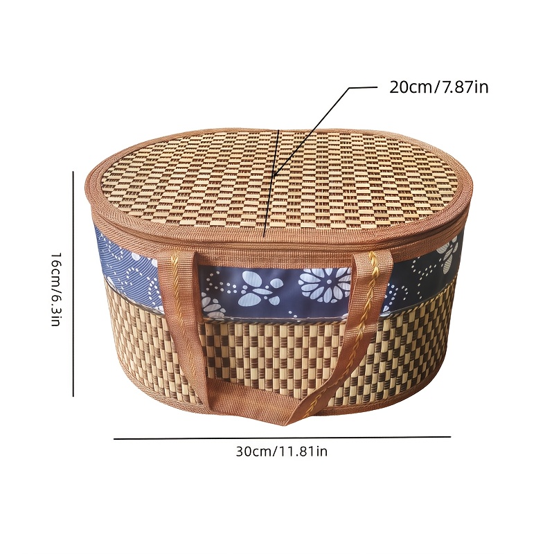 Image of 1 Pastoral Style Hand-held Storage Basket, Foldable Bamboo Woven Storage Basket, Portable Hand-held Woven Basket Storage Box, Room Decoration, Home Decoration, Suitable For Gifts, Shelf Baskets