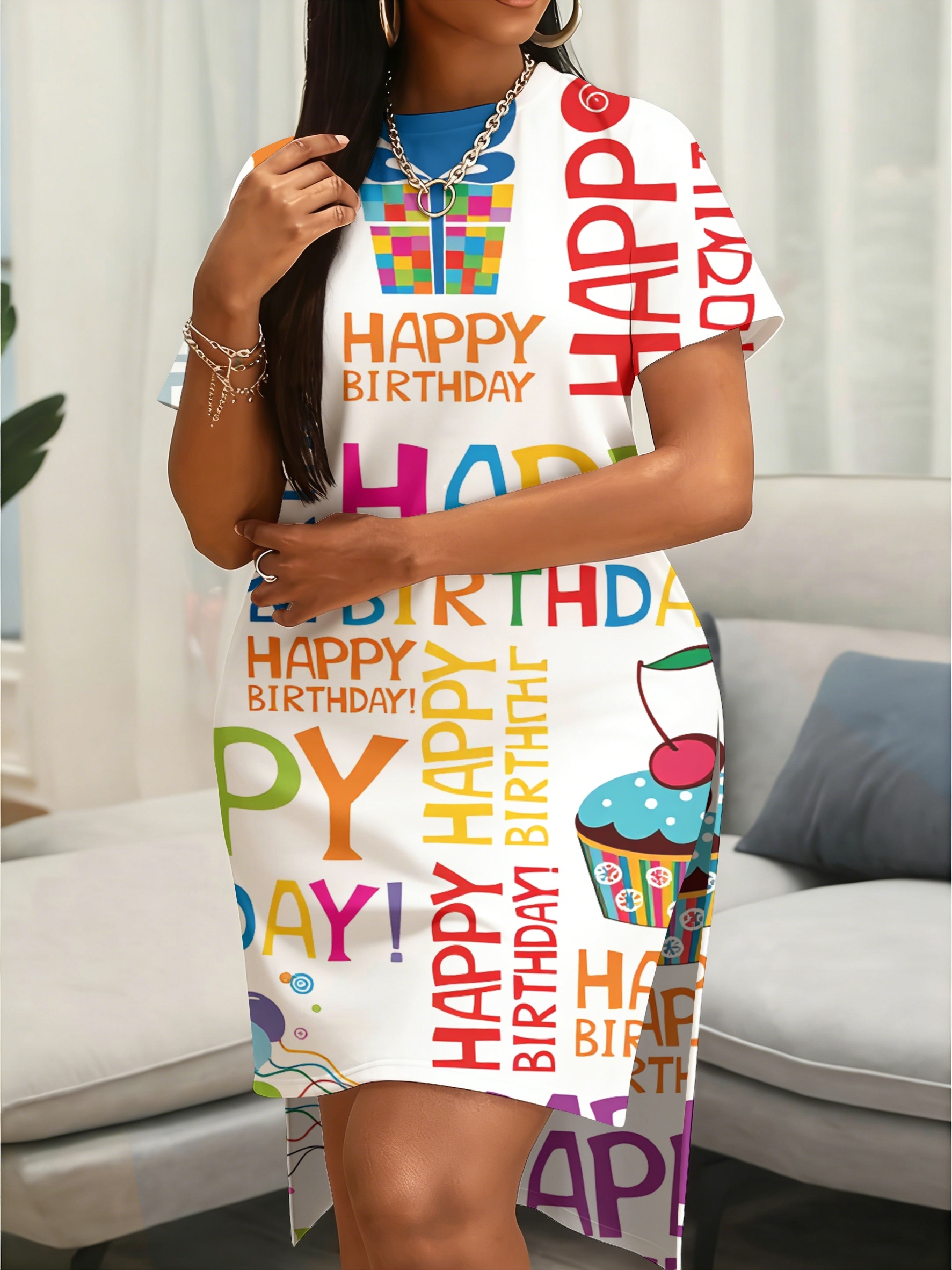 birthday day dress for women Custom Oyemwen Silver Sequin High Slit Birthday Dress main image 0