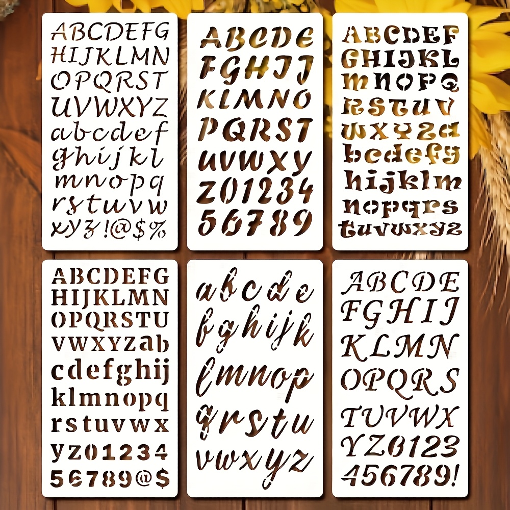 TEMU Set di 6 stencil riutilizzabili con alfabeto e | Materiale in plastica PET latte, adatti per pittura a , colorazione creativa, pittura, schizzi,