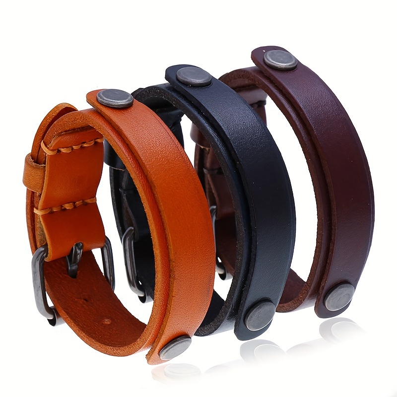 Punk Wide Leather Bracelet Men Guard Wristband - Temu Canada