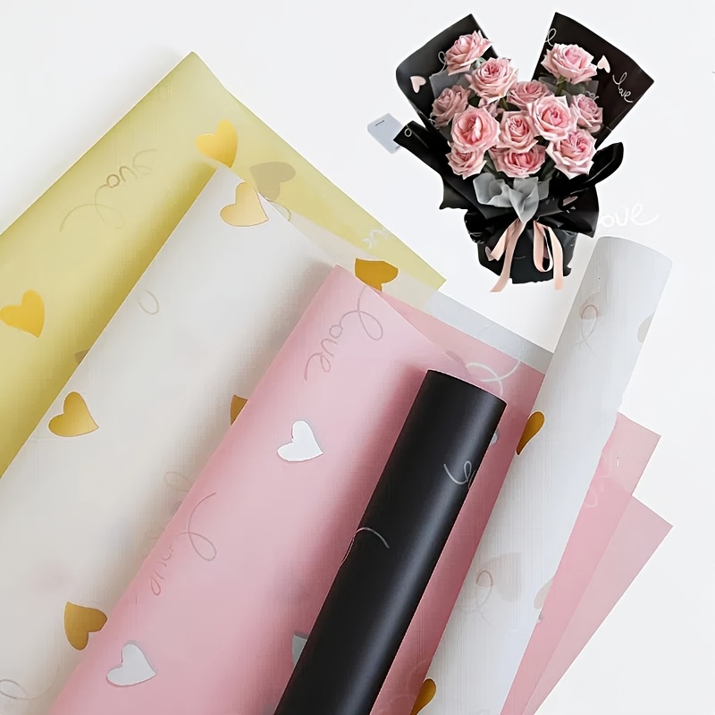 

5pcs Romantic Heart & Floral Waterproof Wrapping Colors - Rose Bouquets & Diy , Includes Light Purple, , White, Red, Black, Gift Wrapping| Wrap| Wrap, Flower Wrapping Paper
