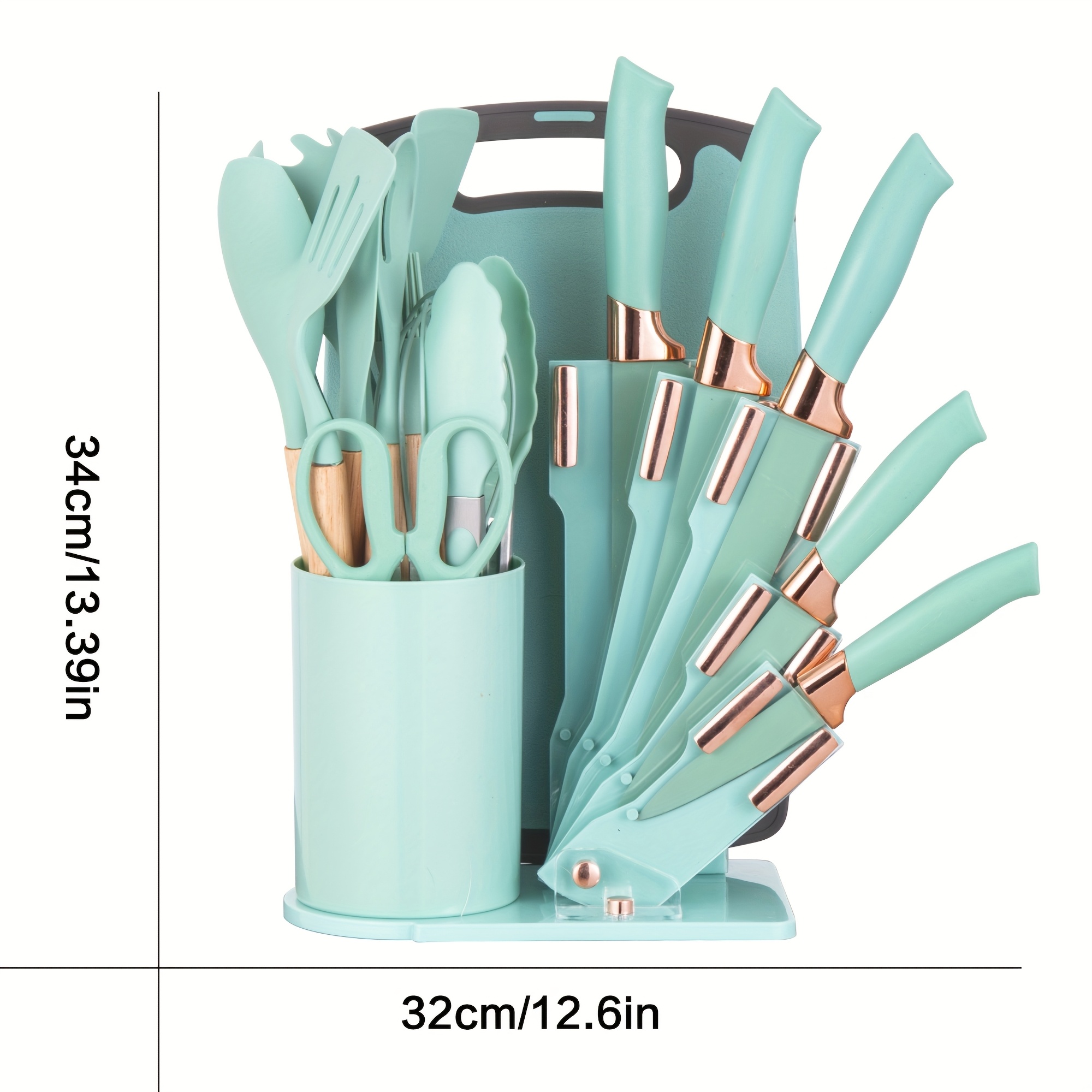 19pcs Kitchen Knife And Utensil Collection, Featuring a Nonstick Black Knife Set with Wooden Grips, Silicone Cooking Tools, a Cutting Board, Scissors, And a Holder, Ideal Gift for Parents