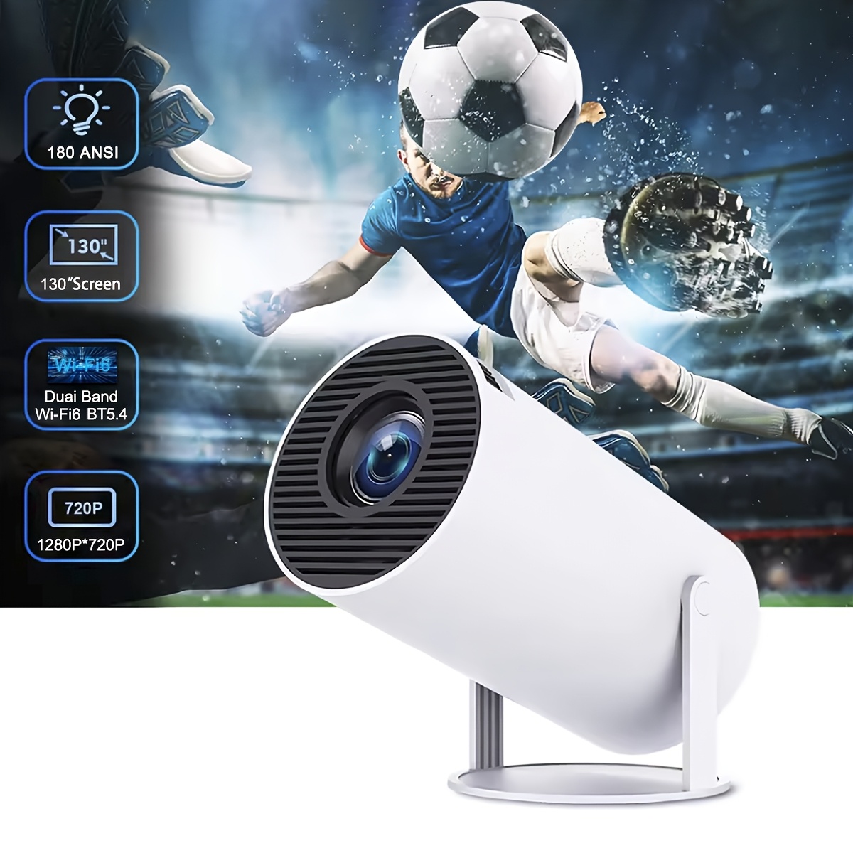 Lightweight Rotatable Smart Projector, Local 720p, Supports 1080p Input, Wifi 6, Bt 5.2 Portable Home Theater Built-in Stereo Speaker For Indoor And Outdoor Use