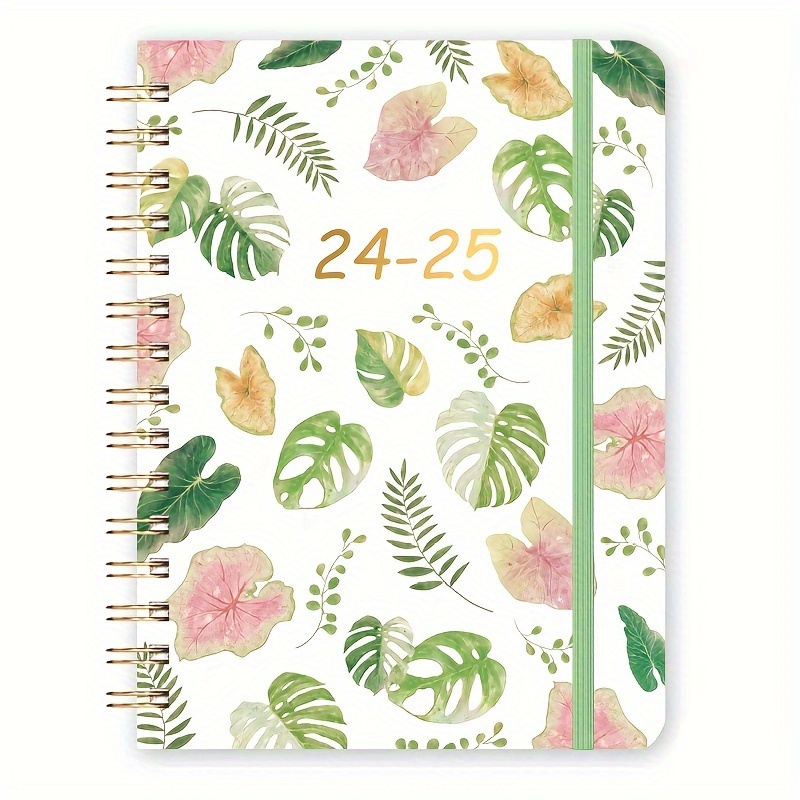 

2024-2025 Floral Planner - Hardcover Daily & Monthly Organizer With Coil Notebook, Red Aventurine, Emperor Flower, Orange Blossom, Cactus Designs