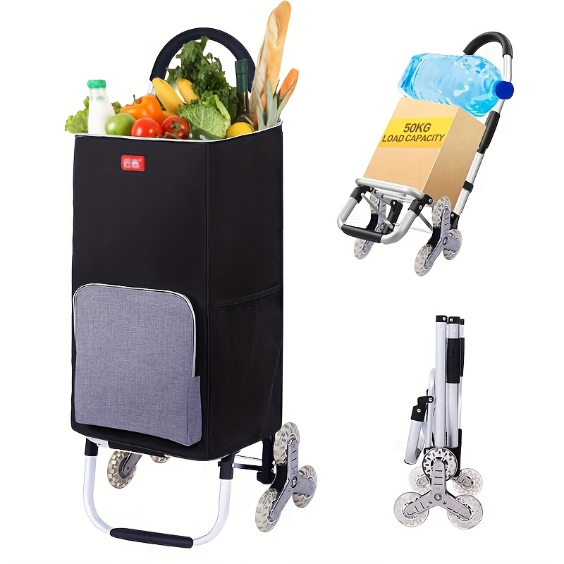 1pc Collapsible Stair Climbing Cart with Detachable Waterproof Bag - Portable Trolley for Grocery Shopping, Camping, Travel, and Picnics, 2.64gal Capacity, Aluminum Frame, Stair Wheel Design, Outdoor Picnic Essentials|Stair Climbing Cart|Durable Aluminum Frame, Picnic Essentials Cart
