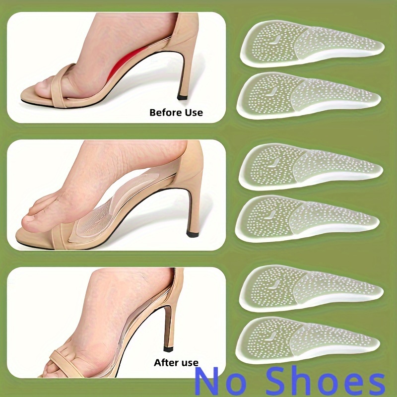 TEMU 3pairs Silicone Gel Arch Support Insoles, Transparent Foot Cushions For High Heels, Comfortable Self-adhesive Foot Pads