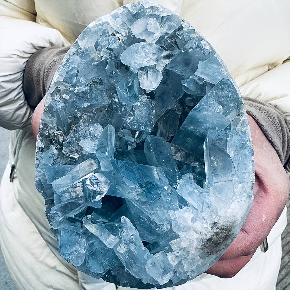 Image of 1pc Large Rare Bohemian Crystal Cluster Rough Stone - Sky Blue Mineral Specimen Suitable For Aquarium Decoration, Making, Decor & Holiday Gifts, Crystal Cluster For Collection ( Mineral)