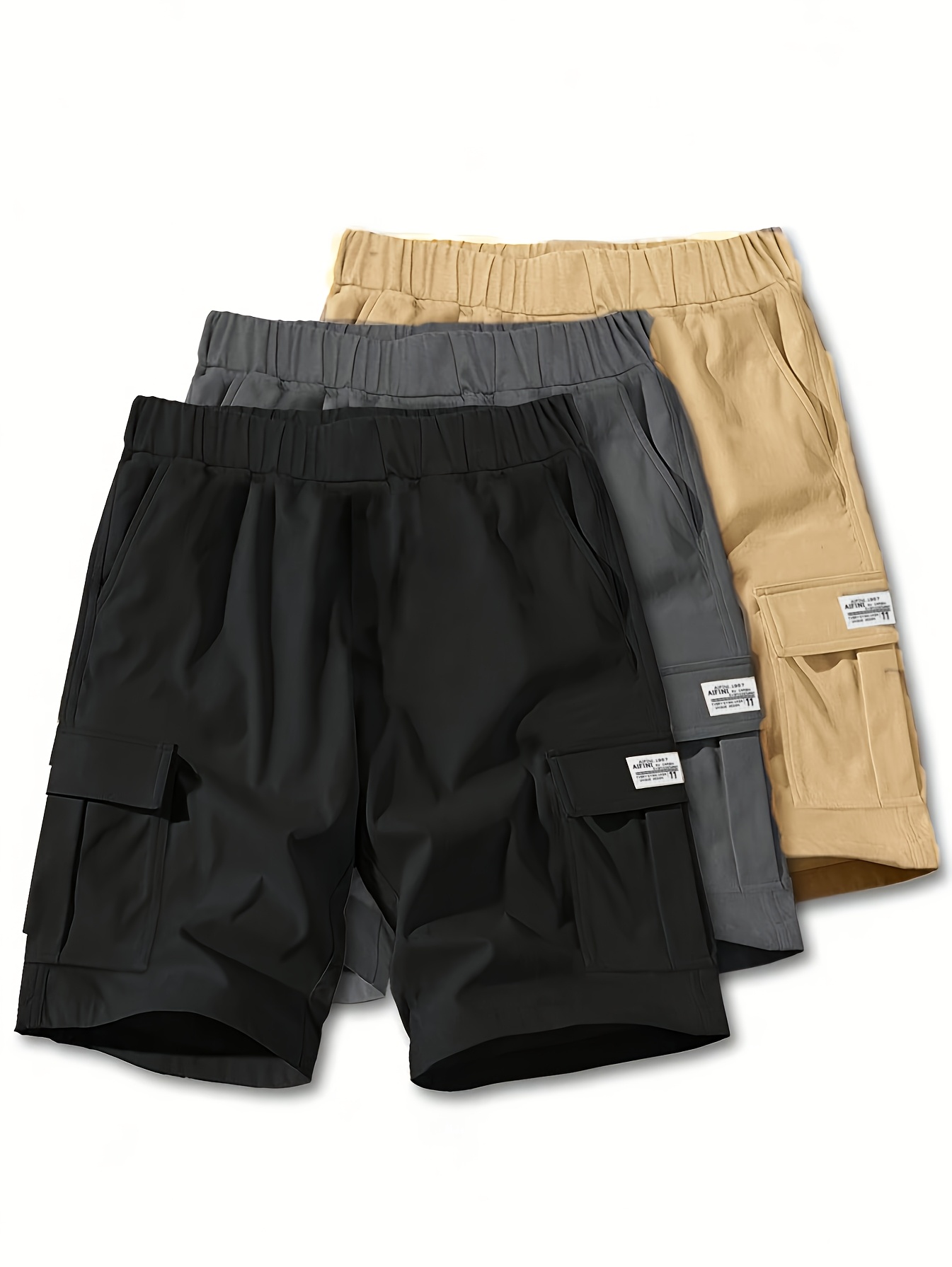 3er-set jungen baumwoll-cargoshorts, trendiger koreanischer stil, modisches  -design, bequeme sommerhosen für draußen