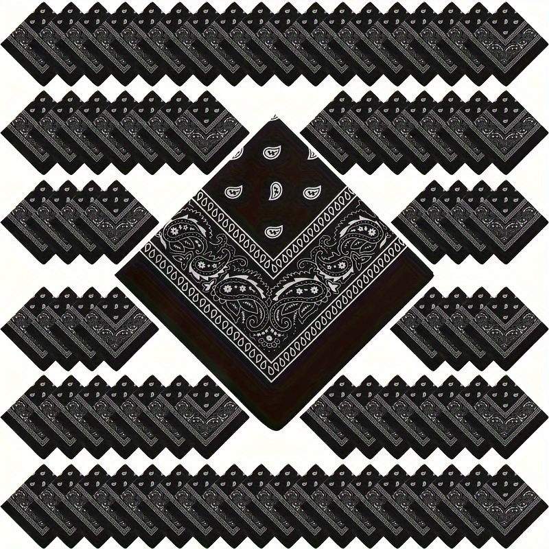 

12pcs Black & White Paisley Bandanas - 21.25" Square Polyester Headscarves, Soft & With Intricate Pattern For Parties, Denim Look Ties & More, Bandana Headband