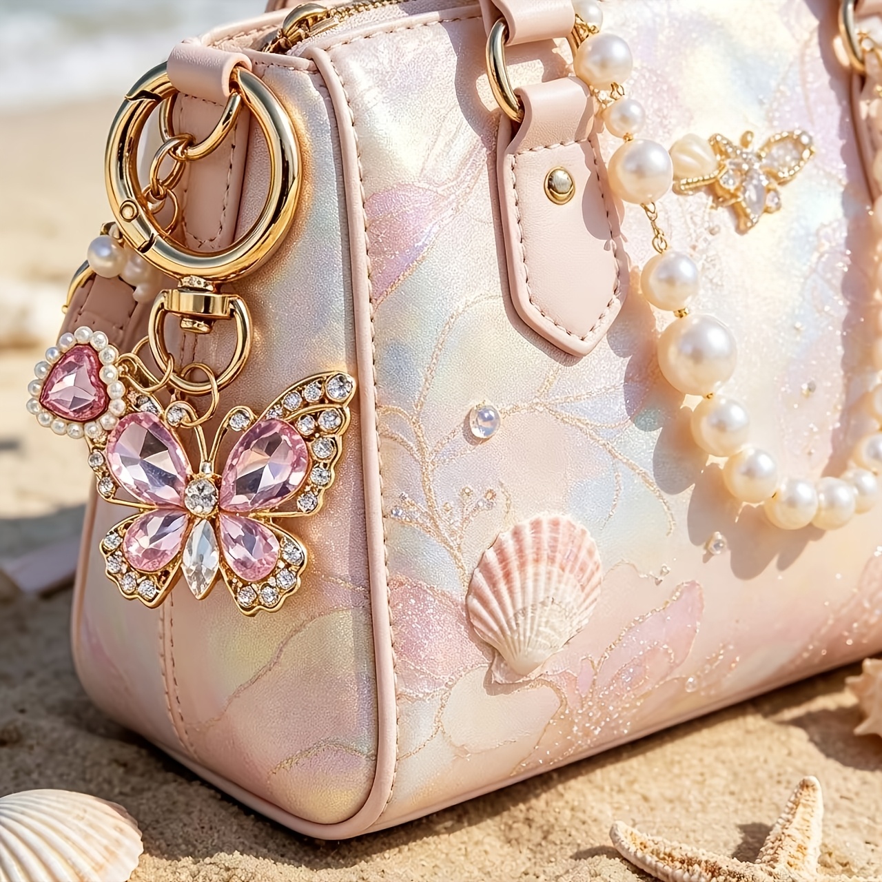 TEMU 1pc, Rétro Élégant et Luxueux, Pendentifs Papillon et Cœur en Cristal Artificiel, Porte-clés Femme, Sac à Dos, Décorations de Clés. Convient