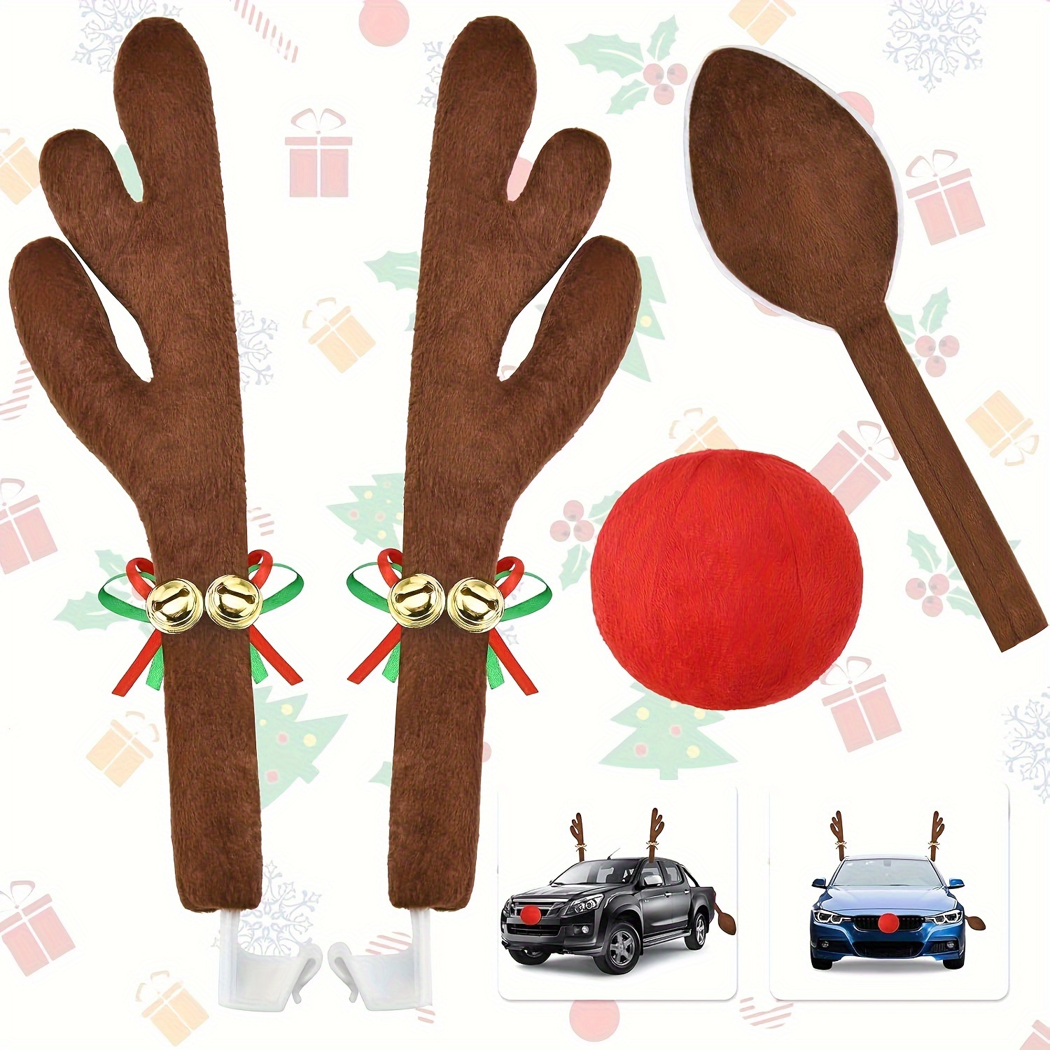 

Dark Brown Christmas Car Antlers Decoration Short Plush Car Decoration Christmas Decoration