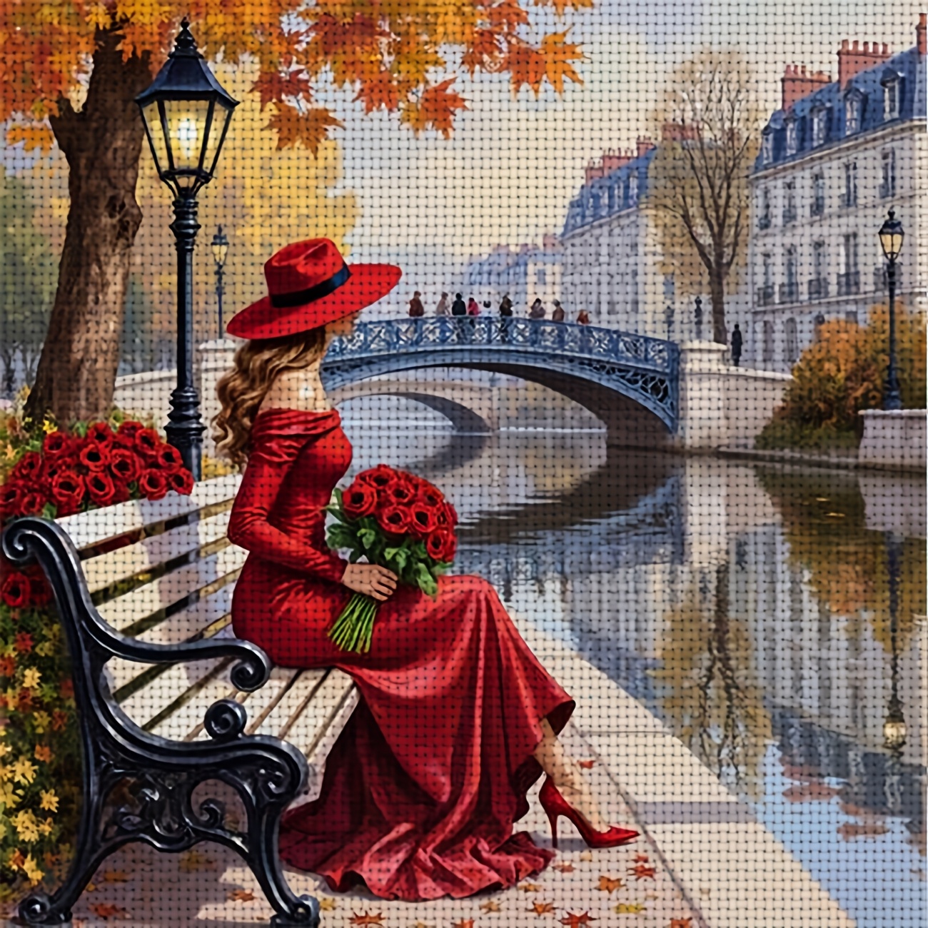 TEMU 1pc Kit de Broderie DIY Imprimé, Cadre, Motif "Femme Assise Appréciant la Vue", Parfait pour de Loisir Relaxant des Débutants, Expérimentez le