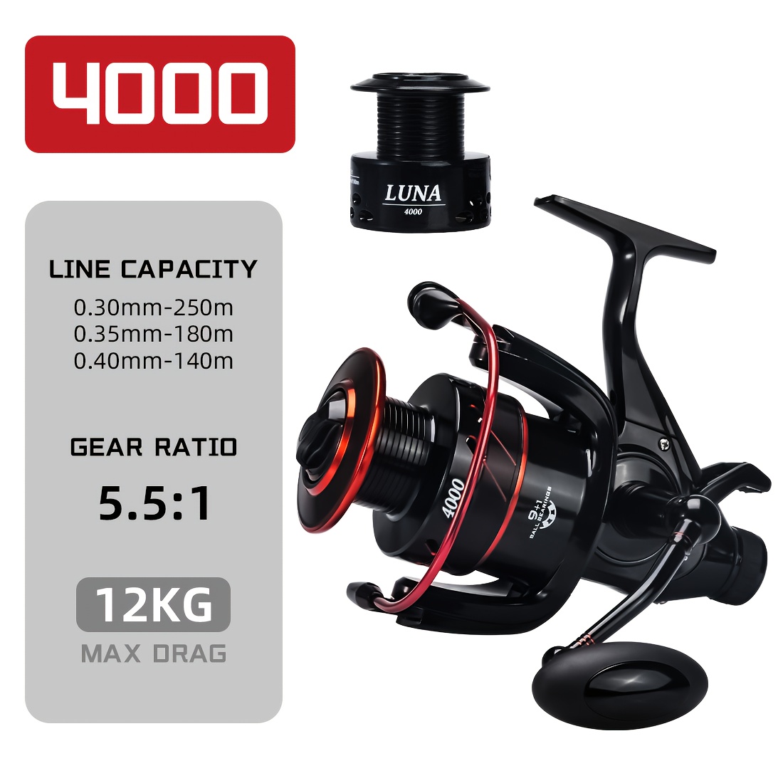Image of Seaknight Carp Fishing Reel Free Spool Spinning Reel Freshwater Reel 4000 5000 6000 Carbon Fiber Drag 26lb