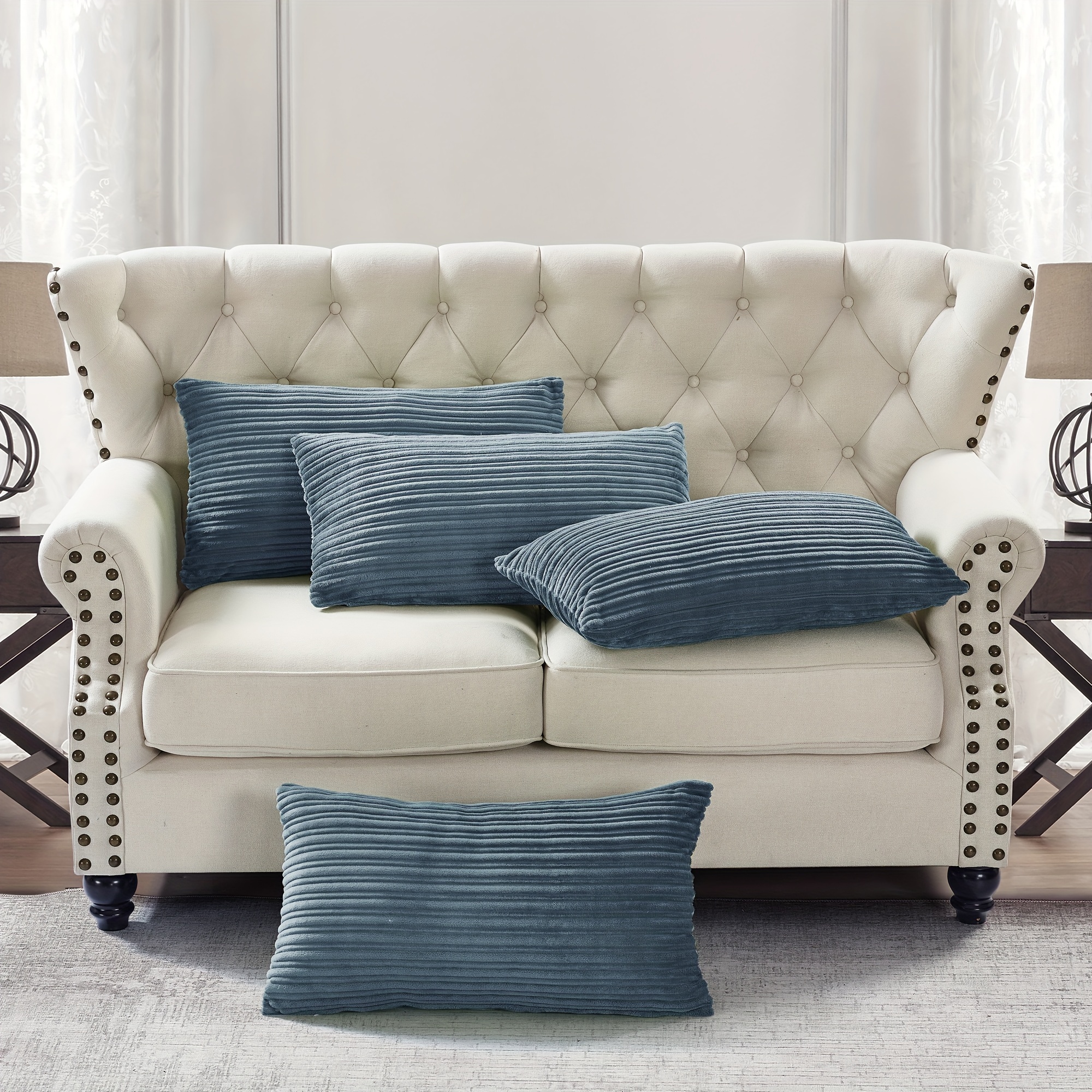 4pcs ribbed flanned plush fuzzy soft decorative pillow covers set with double sided no insert stylish cushion cover for sofa couch chair living room bedroom decor Product details 6