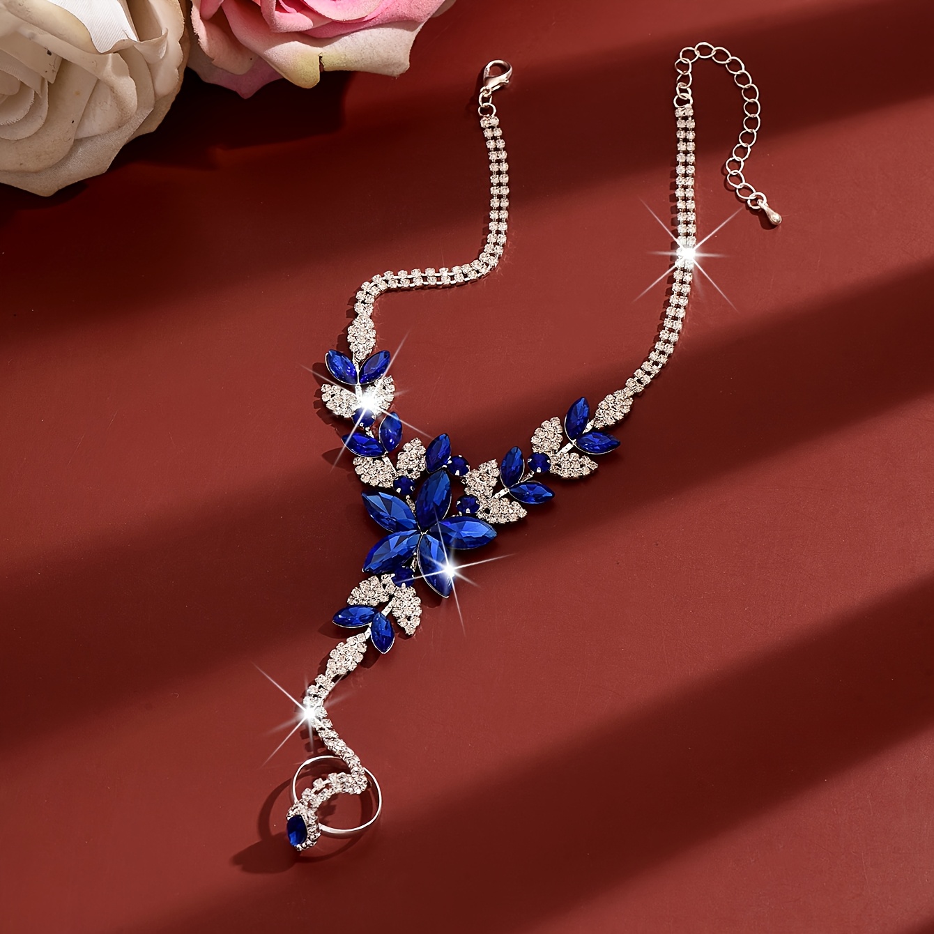Fashionable Women's Blue Flower Toe-Toe Integrated Chain Anklet