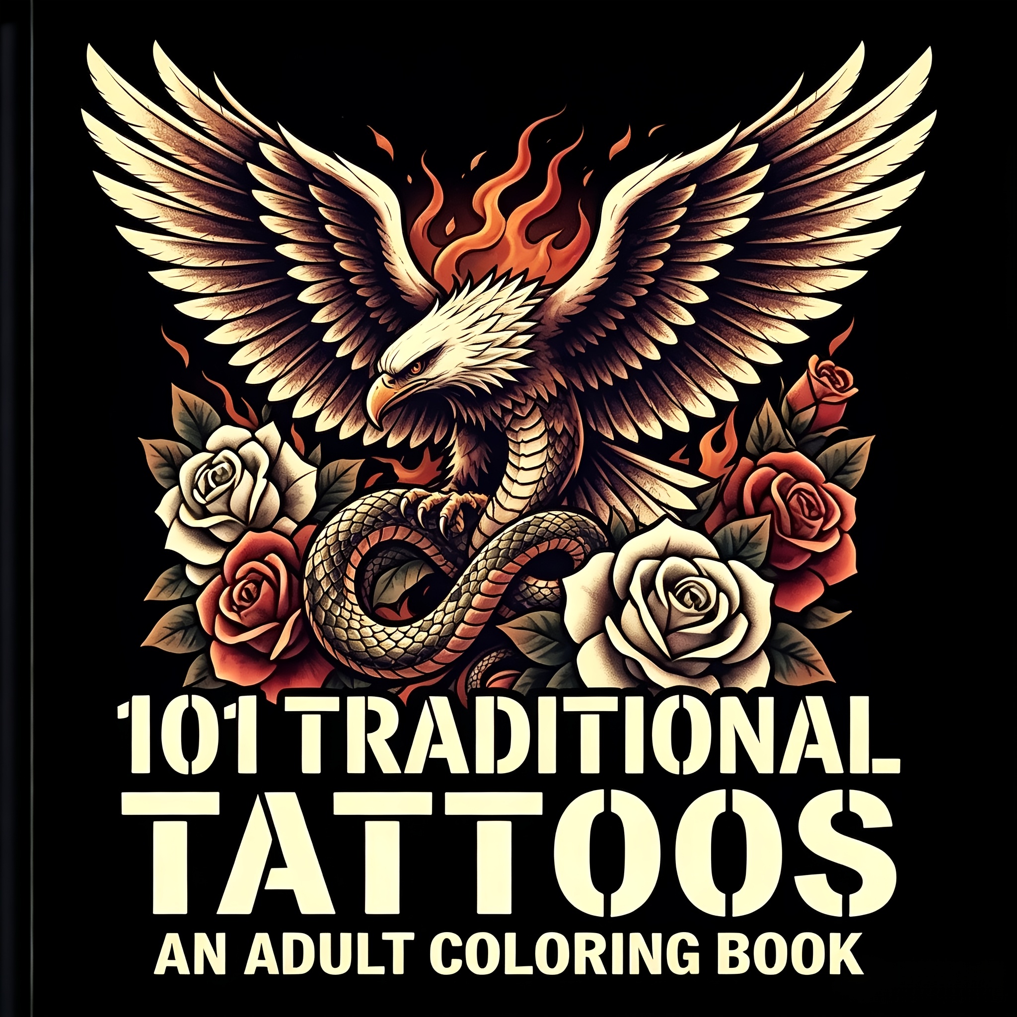 TEMU 1 Book: 20-inch X 20-inch Newly Upgraded 24-page Thick Paper Traditional Tattoo Theme Coloring Book, Suitable For Adults And Teens, A Creative