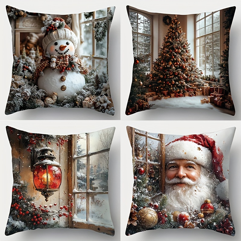 

4pcs, New Christmas Pillowcase, 17.72 * 17.72, Suitable For Sofas, , Bedrooms, Decor, No