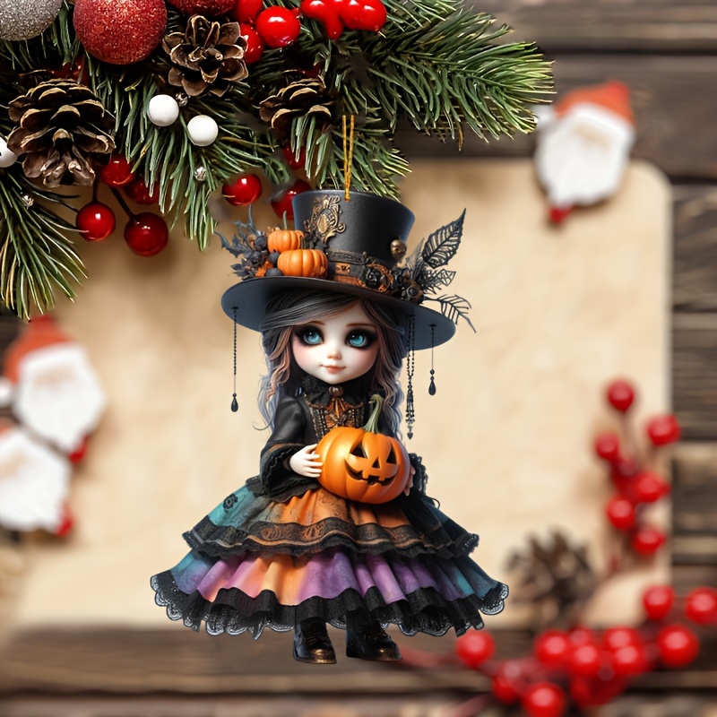 

Festive Halloween Witch Acrylic Hanging Ornament - Durable Decor For Car, Home, Holiday Decoration, Bag & Keychain Accessory - 2d Acrylic Flat