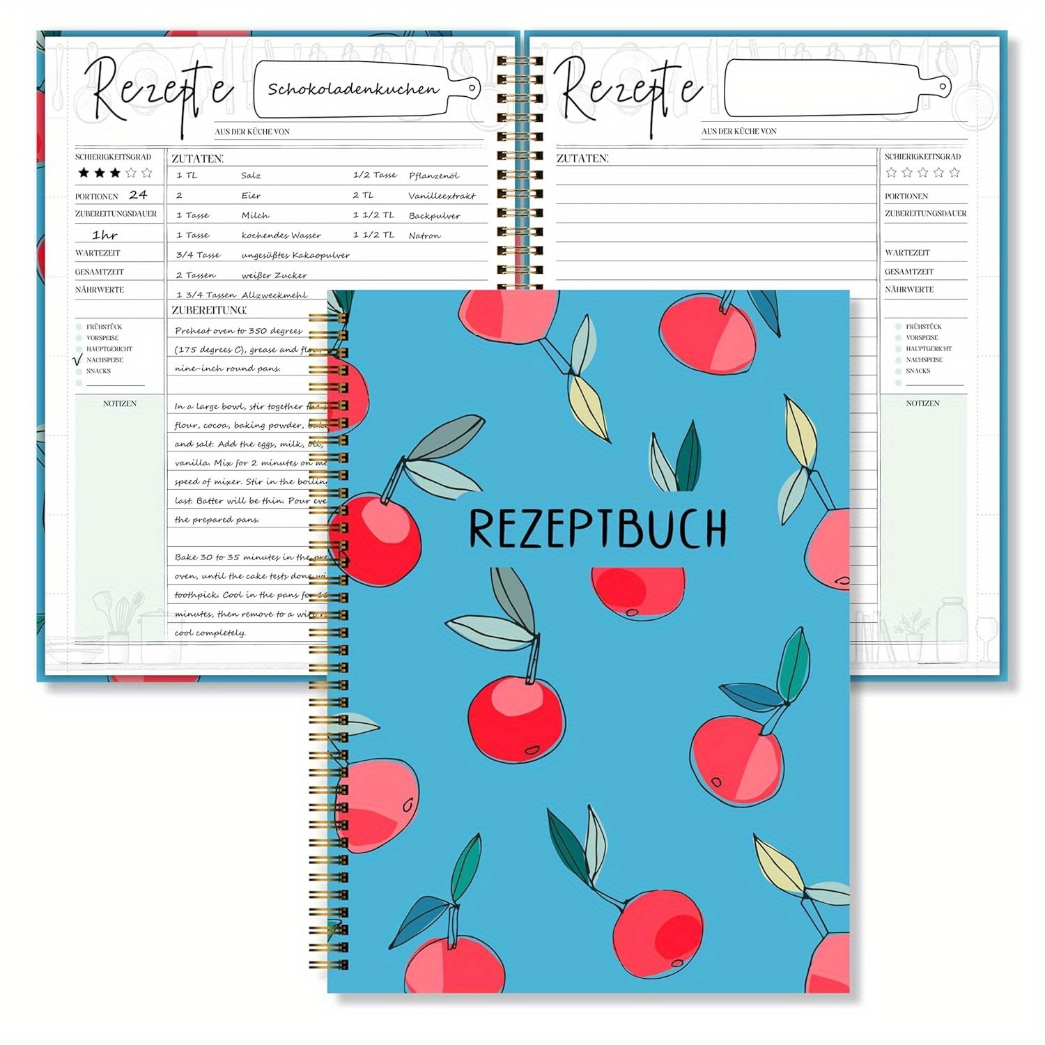 Image of A4 Biroyal Self-written Recipe Book - 96 Pages Hardcover Cooking Book Self-written - Spiral Bound Recipe Book For Filling In - - Cooking Book, Writing Baking Book, Creative Gift