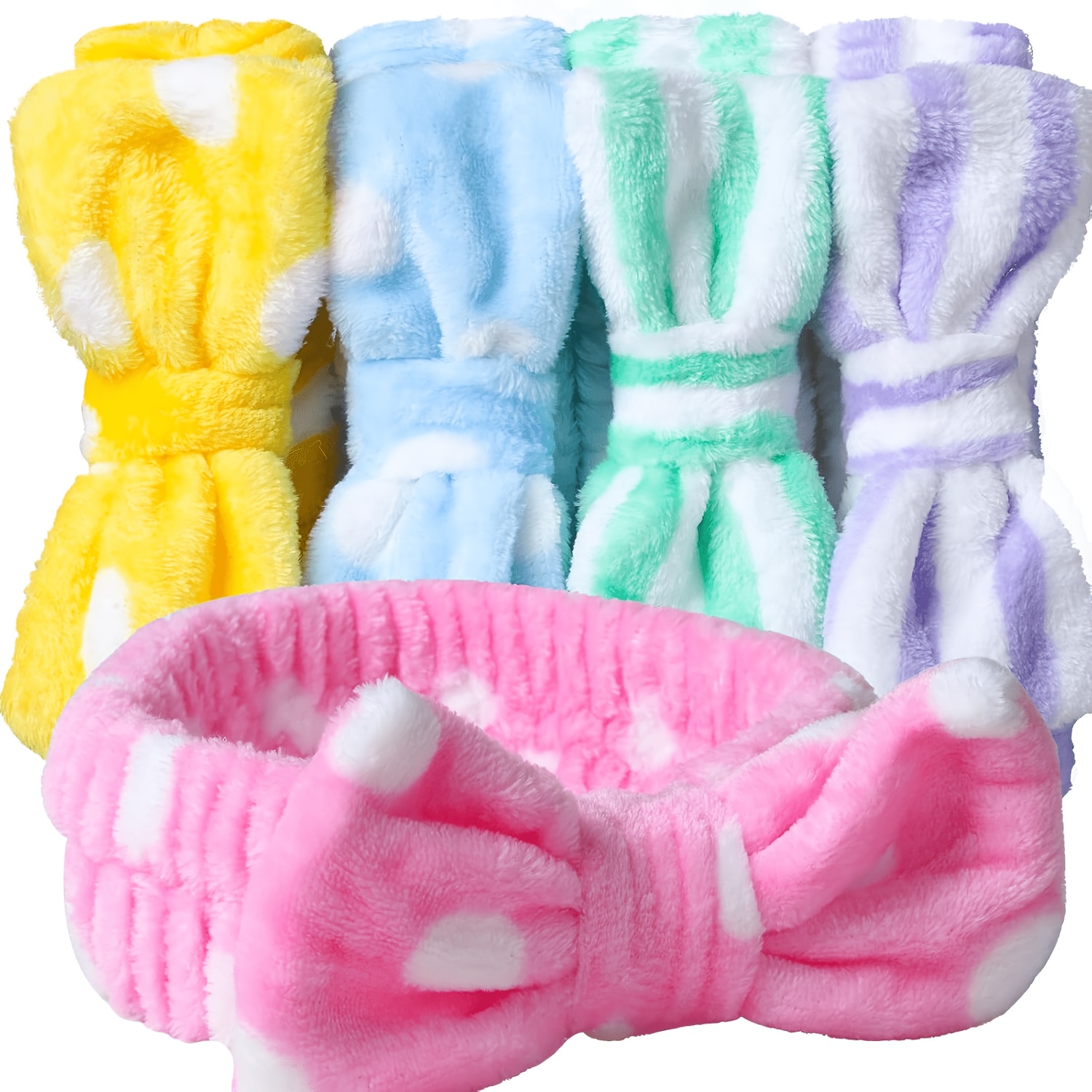 TEMU 5pcs Unisex Hair Tie Set Made Of Coral Fleece, Soft And Smooth, Elegant Headbands Suitable For Face Washing, Skincare, Beauty, Fitness, And