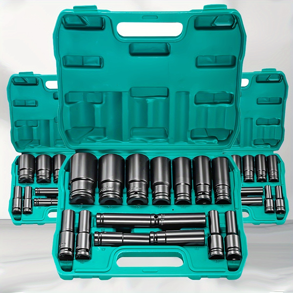 

15pcs 1/2" Drive Metric Socket Set, Cr- Metric Socket Set 8mm-32mm, Lengthened Pneumatic Hexagonal Sleeve Electric Wrench Sleeve Set Wrench Set Ratchet