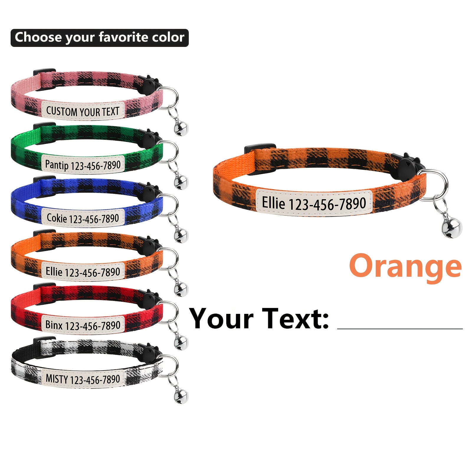 TEMU (customized) Collar With Name Tag 6 Colors Customized Personalized Pet Information Uv Printing (26 Characters) Polyester Material Soft