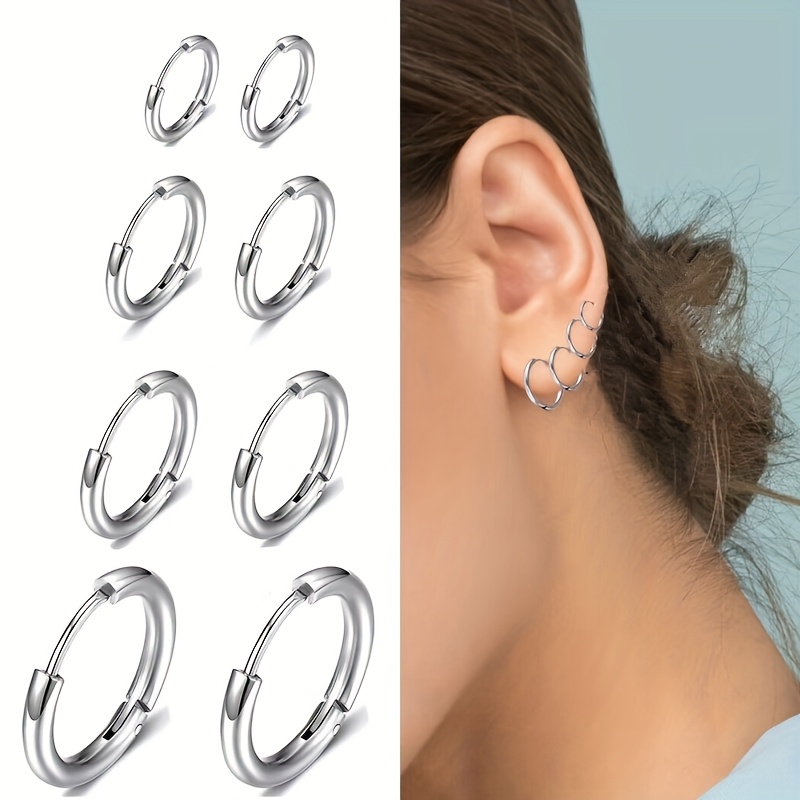 

8pcs Stainless Steel Hoop Earrings Set For Women And Men - Sleek Mini Hoops, Hypoallergenic, Ideal For Multiple Piercings, Casual Attire And , Gift Set, Best For Christmas