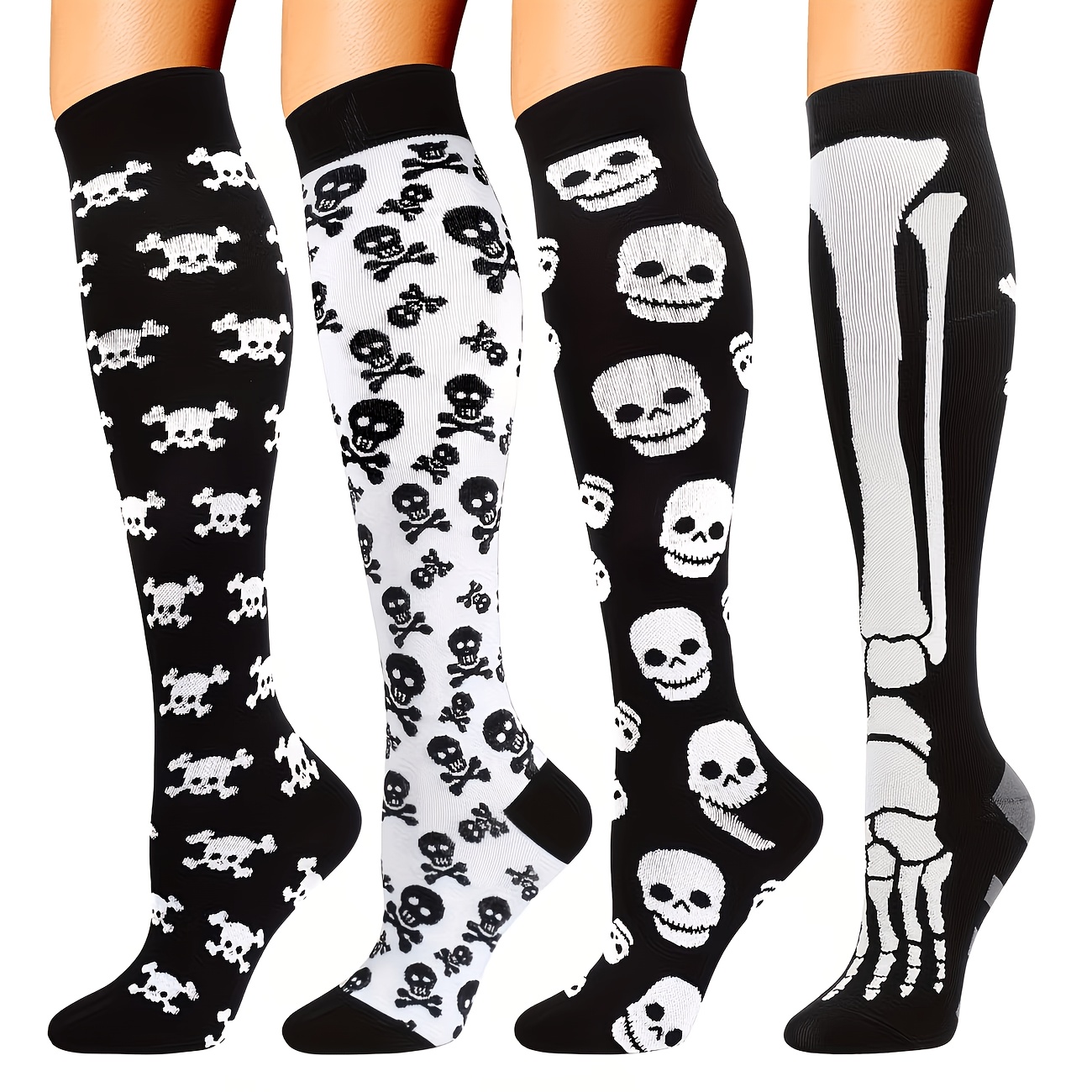 TEMU 4-paar sportcompressiesokken, Halloween unisex outdoor hardloopsokken tot over de knie