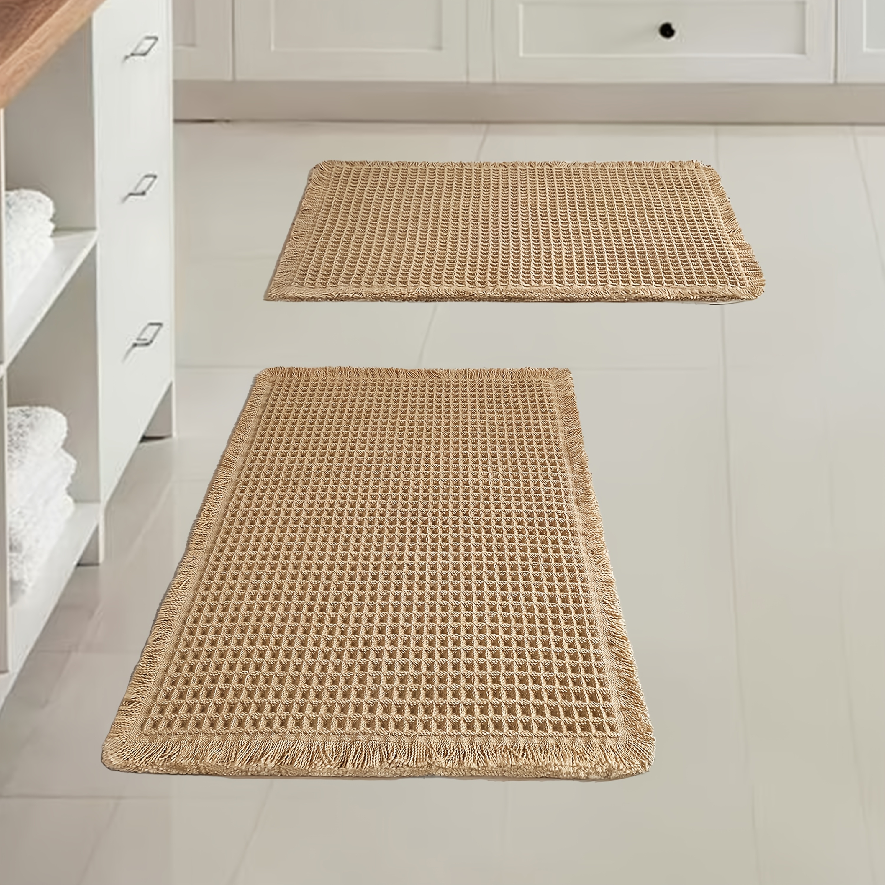 TEMU 2pcs 17" X 24" Waffle Bath Mat, Super Absorbent Non Slip Bathroom Rug, Machine Washable Ultra Soft Floor Mats