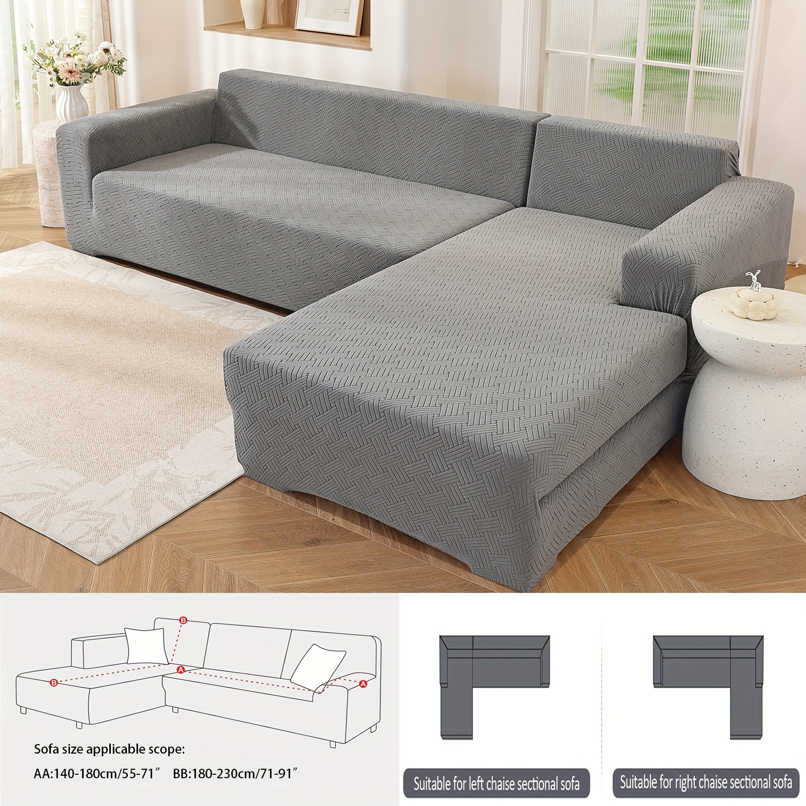 E-shop Gestreifter Jacquard L-förmiger Dreisitzer Sofabezug, geeignet für Wohnzimmer Dreisitzer Chaise Longue Sofa, dehnbarer Hundesofabezug, 2er-Set