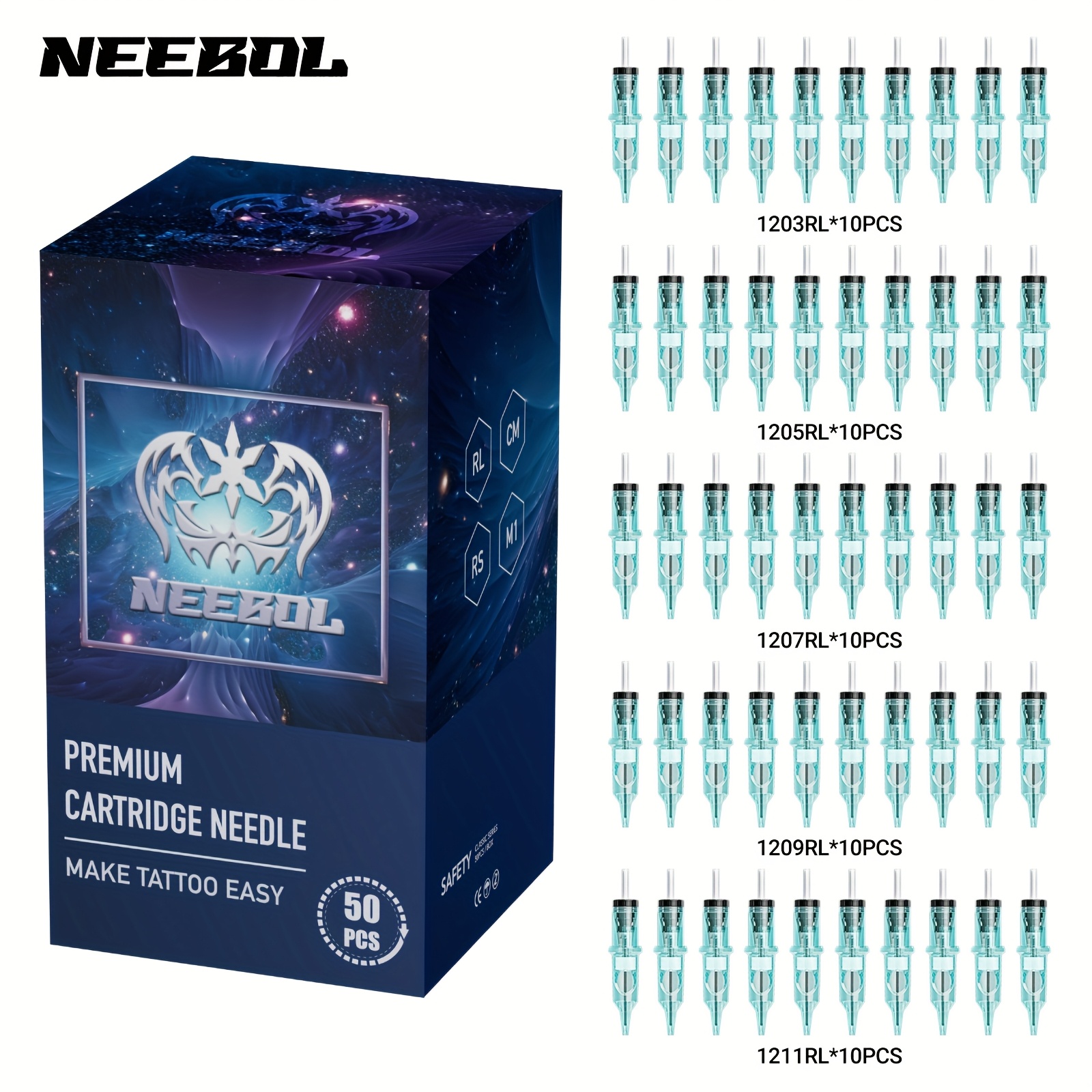 TEMU 20/50pcs Of Neebol Tattoo Ink Cartridge Needles, Disposable Mixed Size Standard Round Liner Tattoo Needles For Supplies, A Gift For Professional