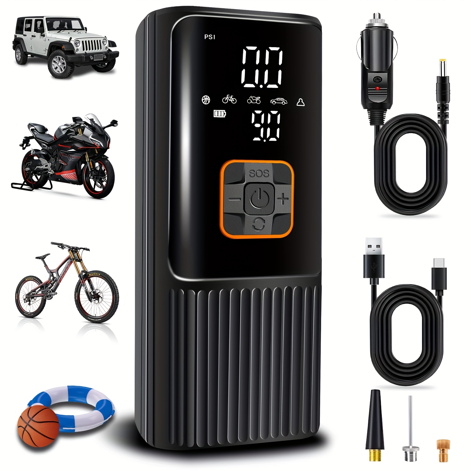 Compressore Aria Portatile YOHOOLYO 150PSI - Manometro Digitale LCD, Luci LED, Per Auto, Bici, Moto E Palloni