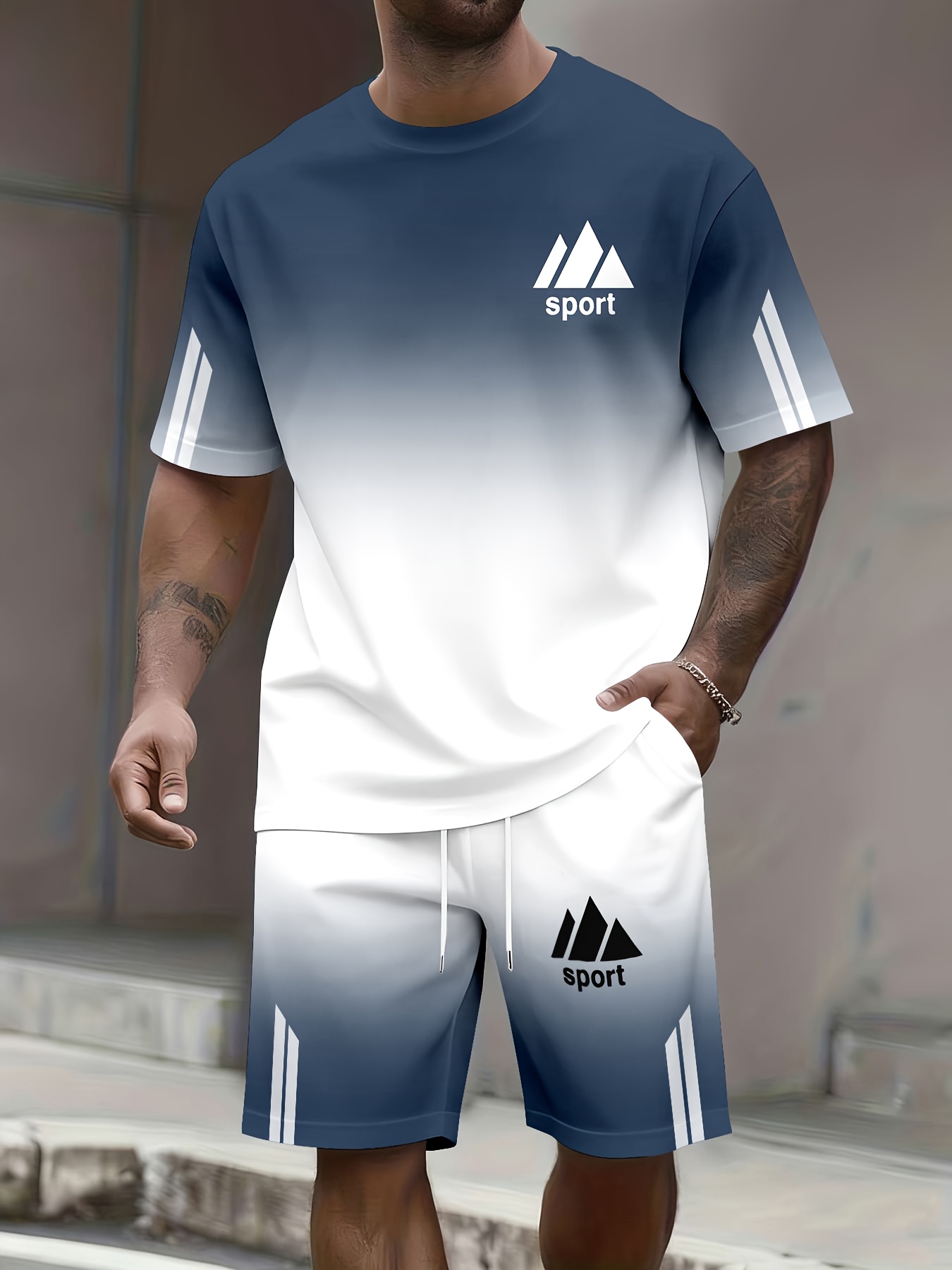 mens casual   sportswear set summer casual short sleeve and shorts 2pcs set