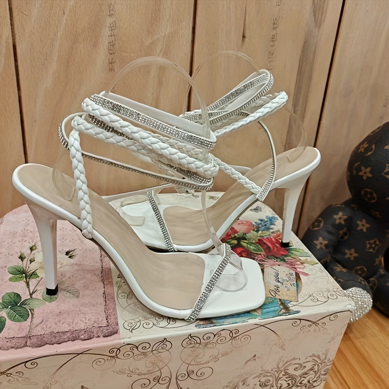 Women's Elegant Stiletto Heel Sandals - Open-Toe Lace-Up Summer Dress Shoes with Synthetic Cover & Rubber Sole for Dinner Parties, Evening Strolls & Formal Events, High Heel Sandals, Party Footwear, Glamorous Footwear, Secure Fit, Fashion Women