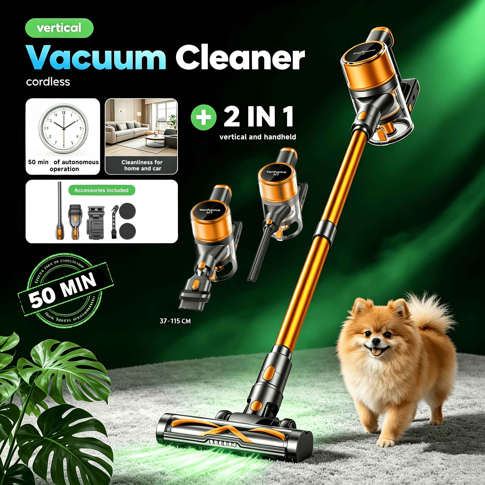 Image of Yanhama 75kpa 450w Sleek Modern Cordless Vacuum Cleaner, 1.5l Translucent Dustbin, 6-in-1 & Lightweight Build For Contemporary