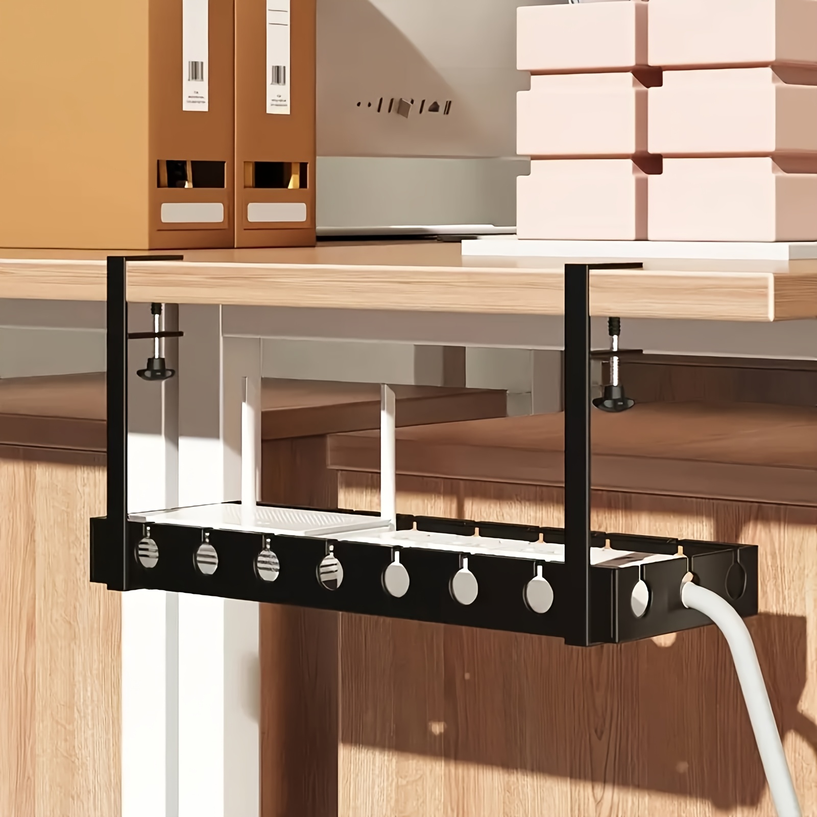 Under-desk Cable Management Tray Without Drilling, Adjustable Length From 11.42 Inches To 20.87 Inches, Retractable Design For Organizing Wires, -on Installation, Finished In Black