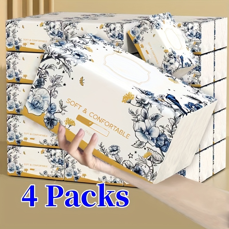 Image of 1720 Sheets Total - 4 Packs Of 5-ply Embossed Restaurant Napkins, Made Wood , Absorbent And Durable, With A Blue . Suitable For Kitchen, Bathroom, Home, Travel, School, Office. High-quality Decorative