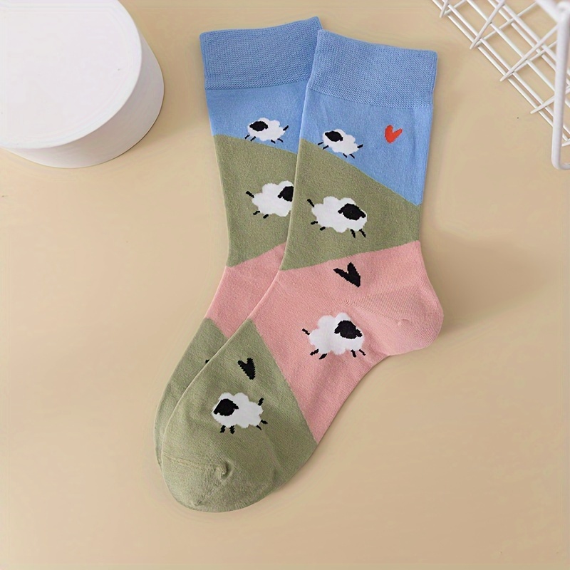 

Colorblock Cartoon Sheep Socks, Cute & Novelty Mid Tube Socks, Women's Stockings & Hosiery