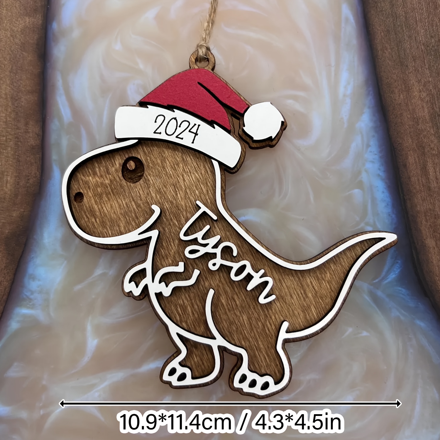 TEMU 1pc Customizable Christmas Hat-shaped Dinosaur Wooden Pendants, Dinosaur Decorative Wooden Pendants, Suitable For Christmas Festival Decoration,