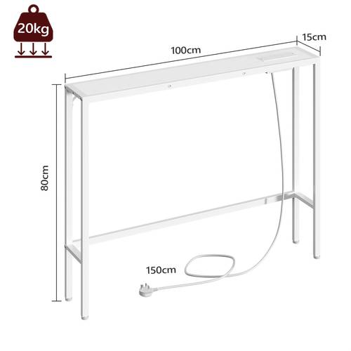 Behind Sofa Console Table 100Cm | Narrow Entryway Desk | Farmhouse Dining Table with Angled Metal Frame And USB Port, Industrial Style, Brown/White