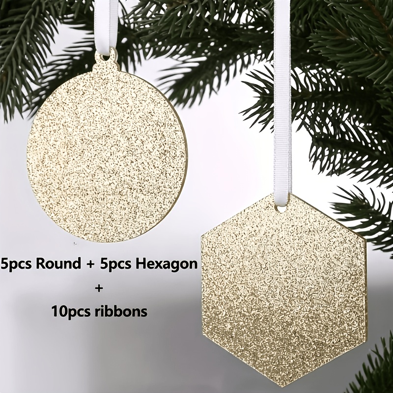 TEMU Ensemble de 20 ornements de Noël en acrylique (Doré clair) : Comprend 5 pièces rondes, 5 pièces hexagonales et 10 blancs ; 3 pouces de diamètre,