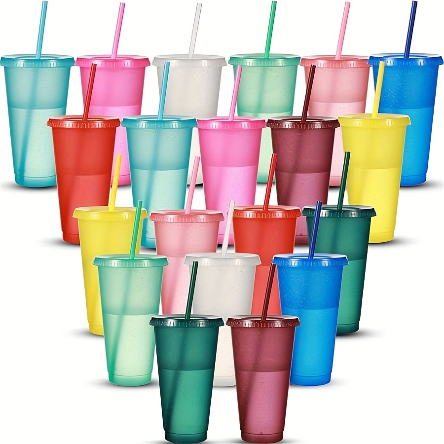

5pcs, Plastic Tumbler Cups, Reusable Party Drinking Cups With Straw & Lid - Water Bottle Iced Coffee Travel Cup Cold Drink Cup Smoothie Cup, Perfect For Parties, Birthdays