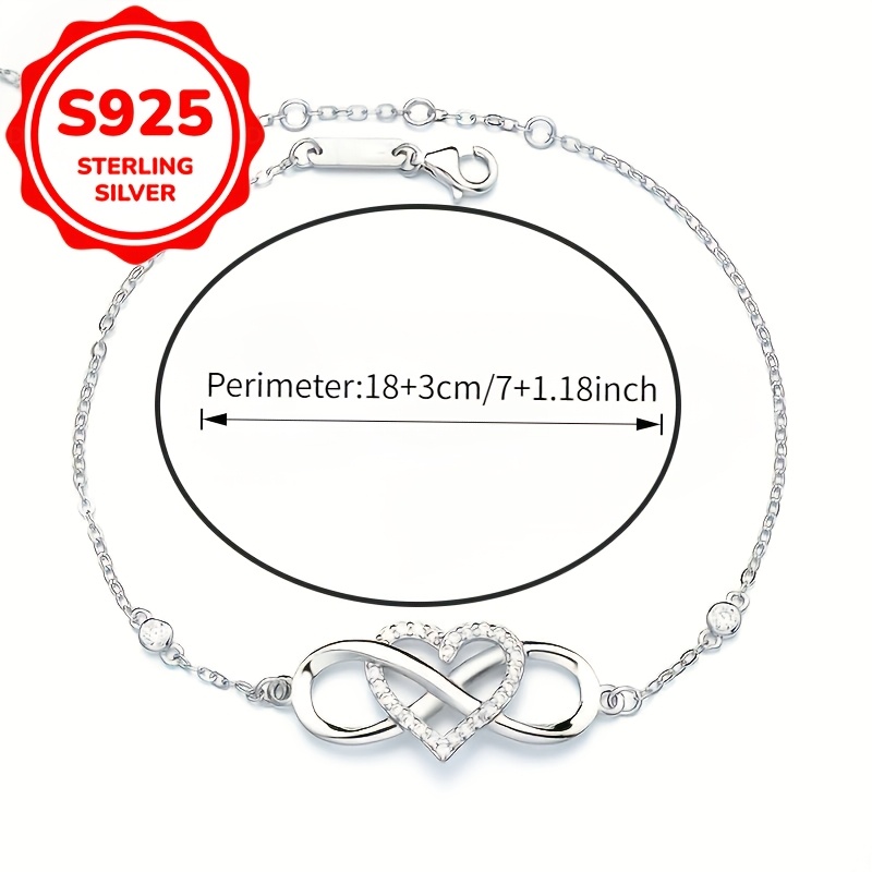Women's S925 Sterling Silver Double Heart Large Number 8 Bracelet