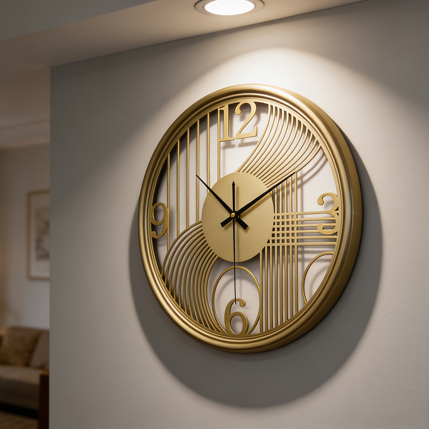 40cm/16in Iron Wall Clock Metal 3D Three-dimensional Frame Available in Three Colors (black/Golden/Silvery) Suitable for Living Room, Bedroom and Office Decoration Clocks and Watches Without Ticking Holiday Gift