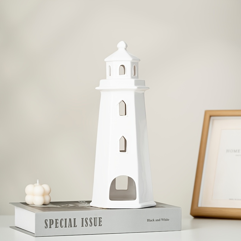TEMU 1pc Fashionable White Ceramic Nautical Holder European Maritime Theme And Interior Easy To Clean Durable Taper Candle Holder For Tabletop Decor