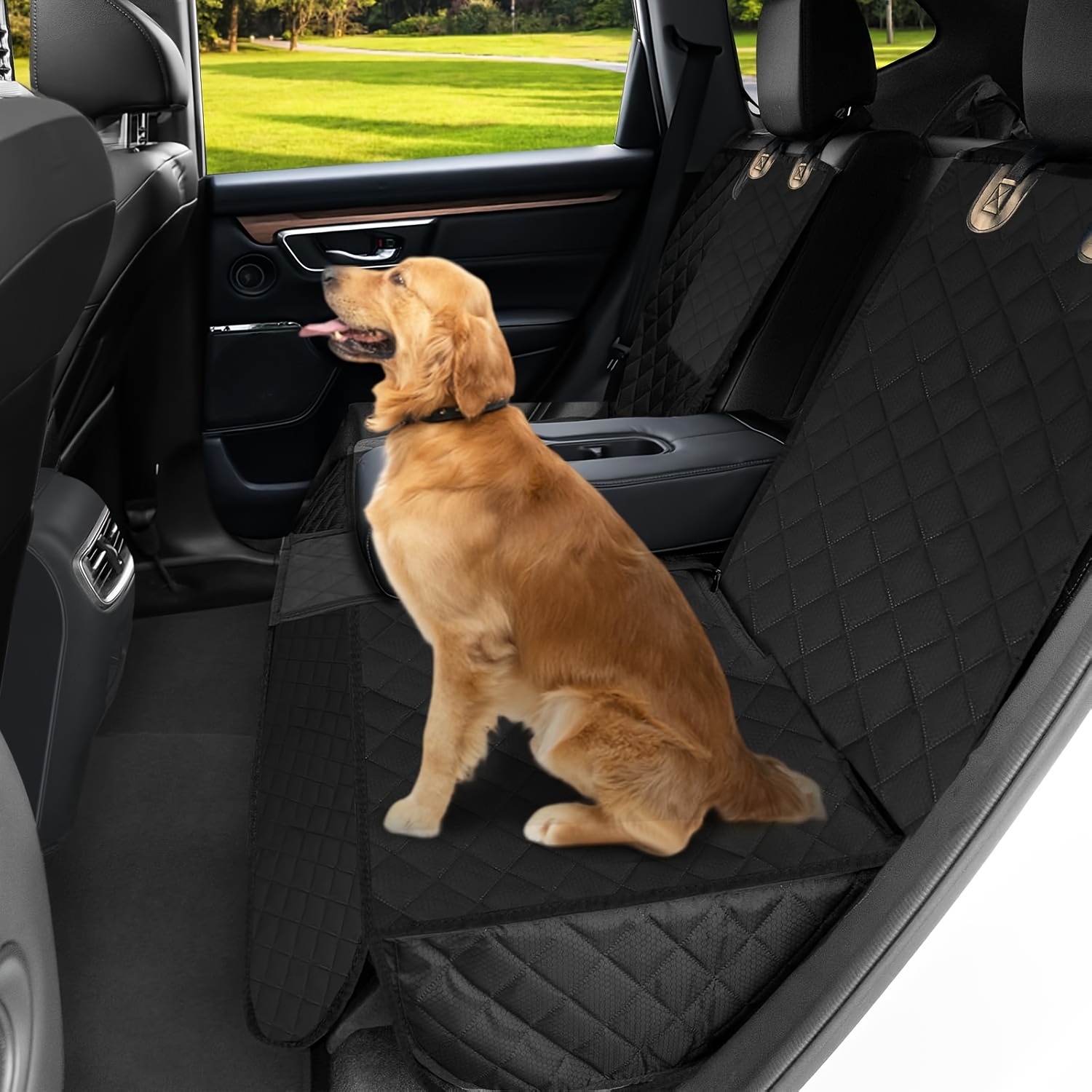 Image of Car Seat Cover, Dog Car Seat Cover For Back Seat, Car Trunk Mat With Yellow Edges, Scratch-resistant & Dog Blanket, Car Rear Seat For Most Cars, Trucks, Suvs