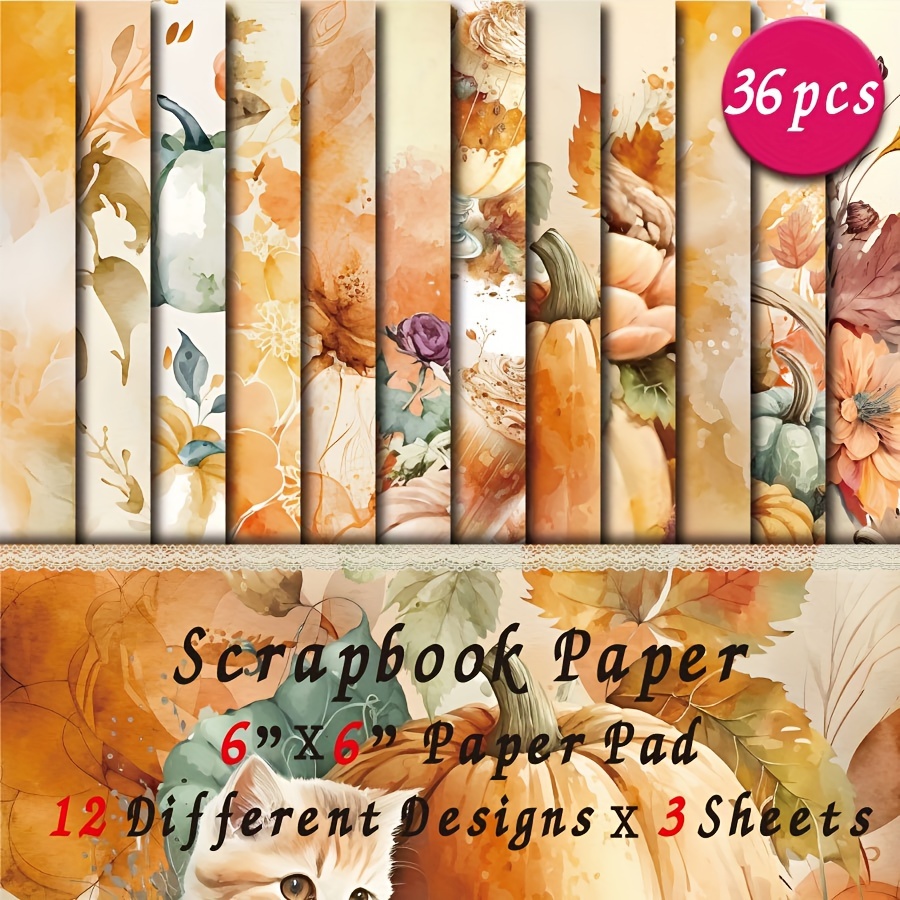 

Fall Pumpkin Scrapbook Paper Pad - 36 Sheets, 6x6 Inch, Artistic For Diy Card Making & Decorative Backgrounds